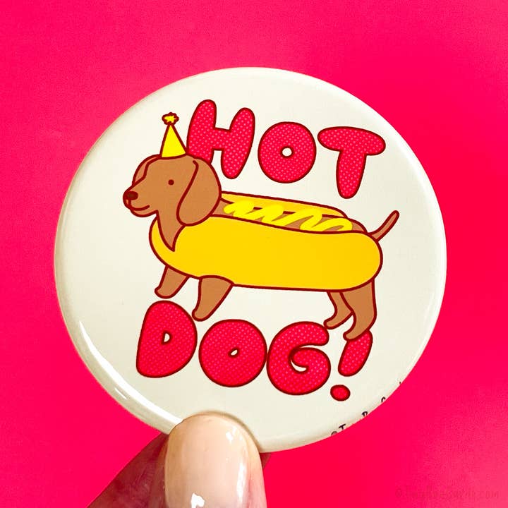Hot Dog Dachshund Magnet or Pin for wholesale by Tiny Bee Cards