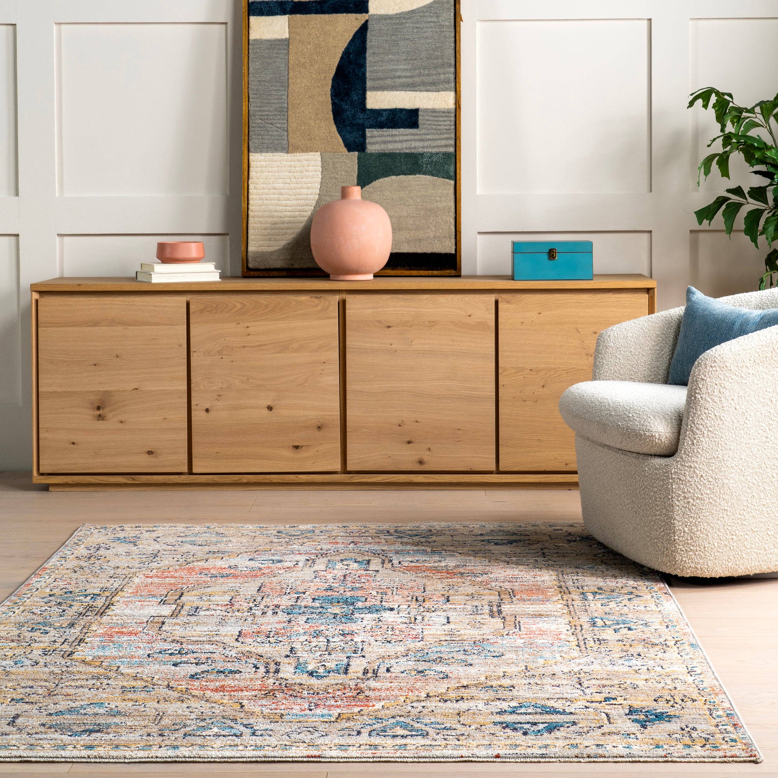 Beige Marley Traditional Medallion Fringe Area Rug for wholesale on Faire15