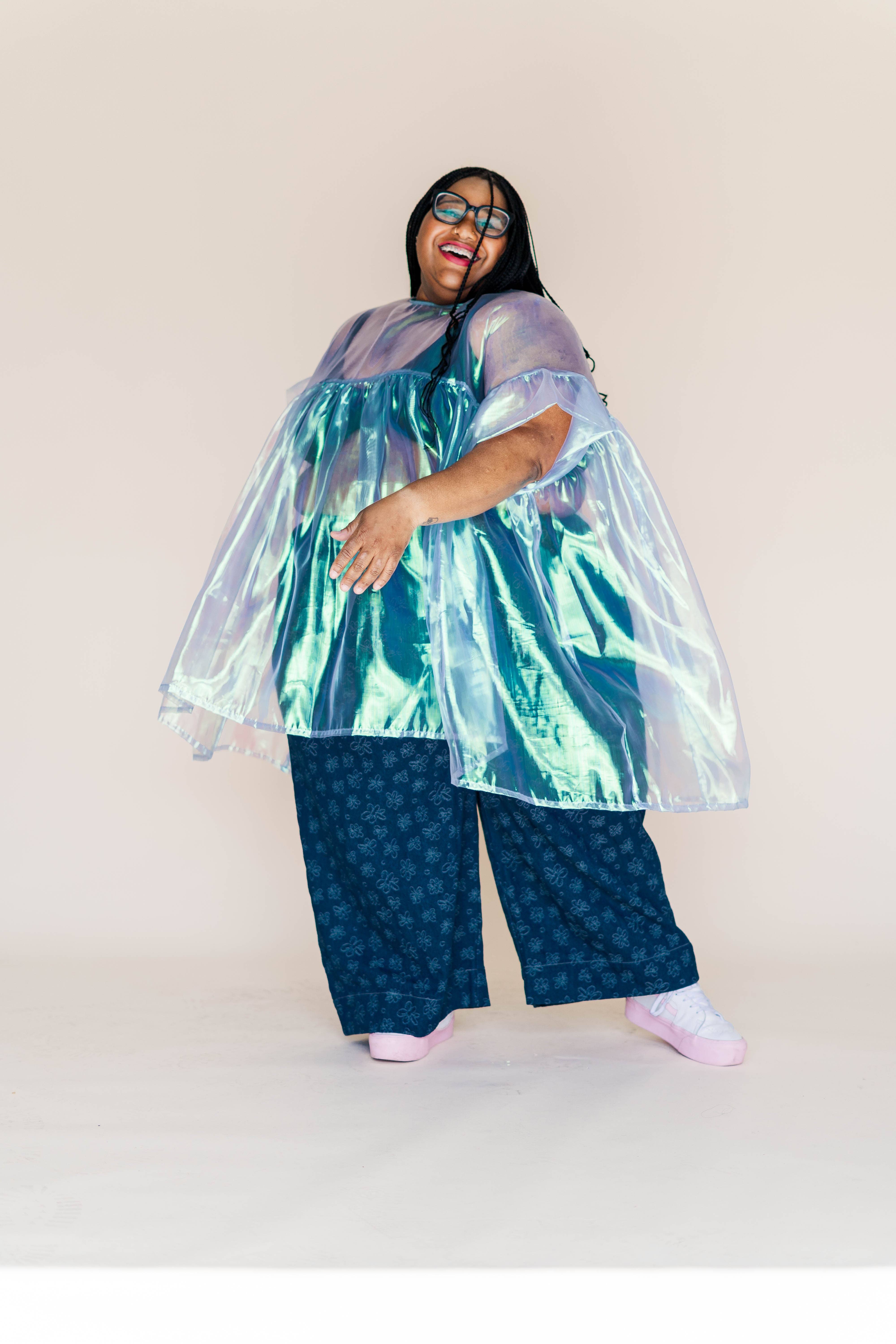 Nettle Studios - Wholesale Dress - Women's - Size Inclusive Plus Size Sheer Blue Ruffle Mini Dress Spring10