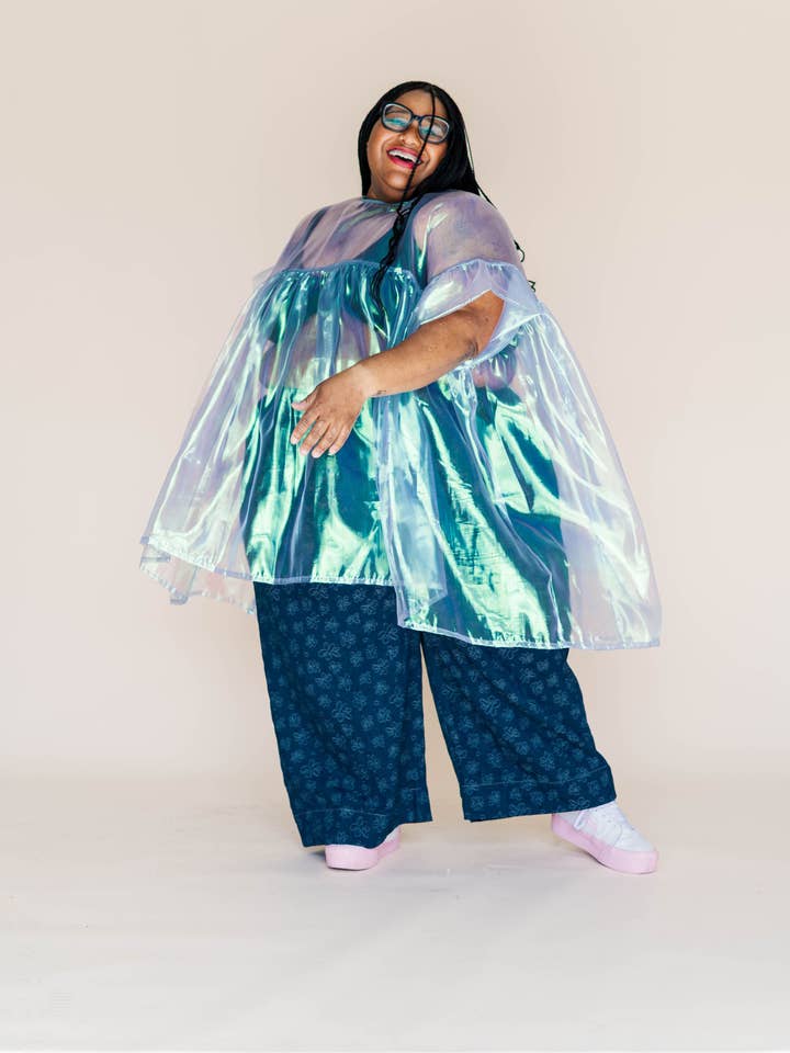 Nettle Studios - Wholesale Dress - Women's - Size Inclusive Plus Size Sheer Blue Ruffle Mini Dress Spring10