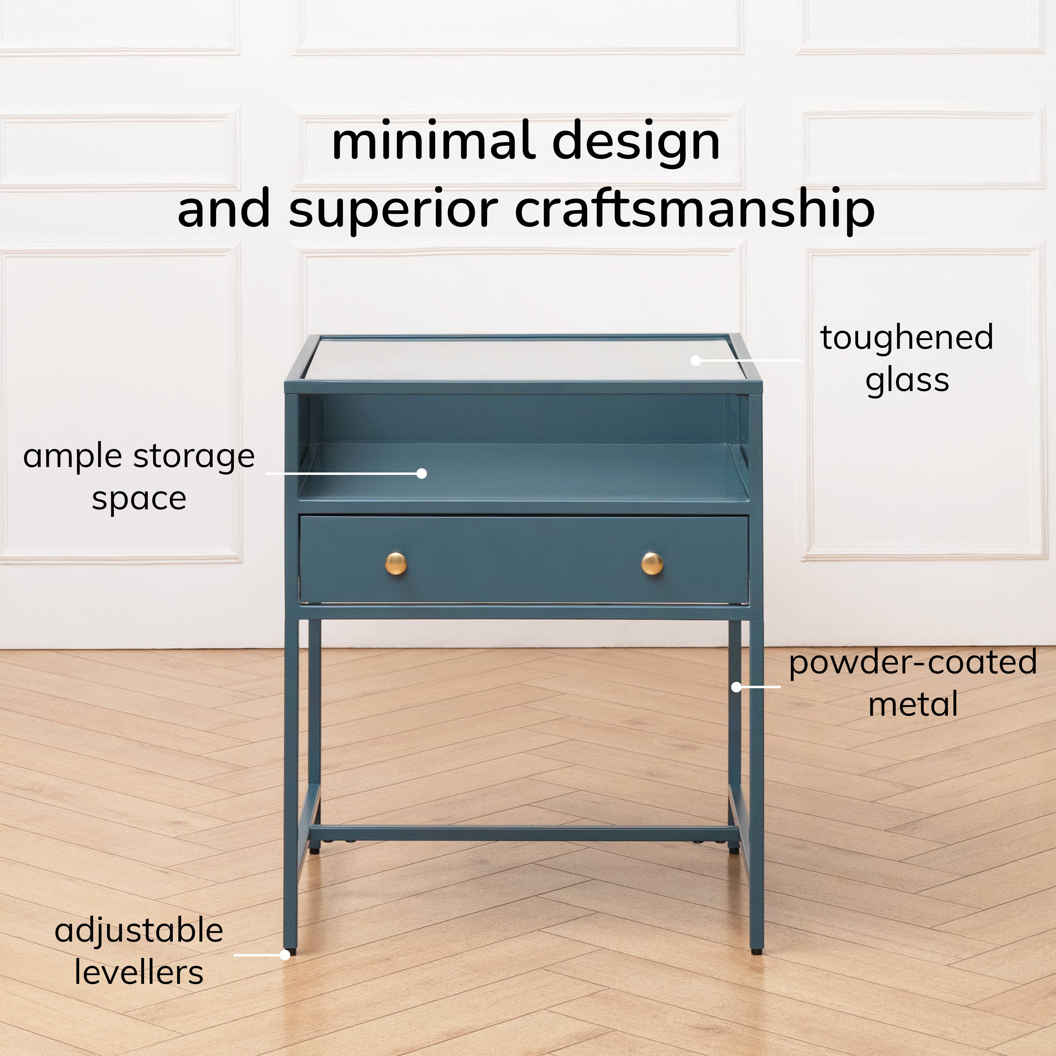 MH London - Wholesale Side Table - Hale Metal Industrial Nightstand with Glass Shadow Box Top12