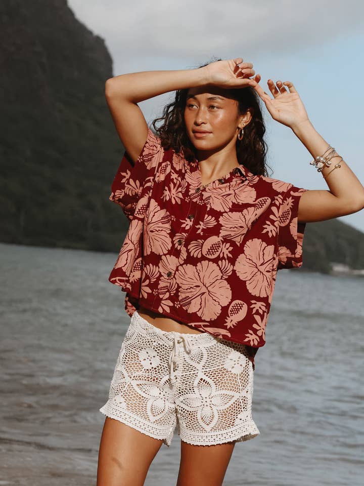 Aloha Boxy Button-up - Hana Garden for wholesale by Wings Hawaii