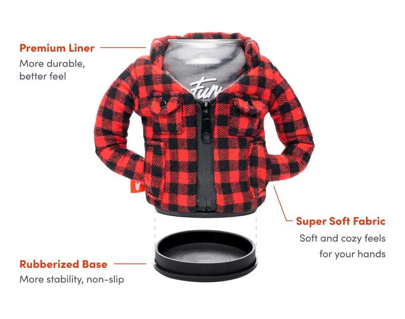 Puffin Drinkwear - Wholesale Drink Huggers & Koozies - Insulated 12 oz Can Cooler - The Lumberjack - Puffin Red1