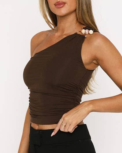 Sexy One-Shoulder Cropped Brown Tank Top for wholesale on Faire3