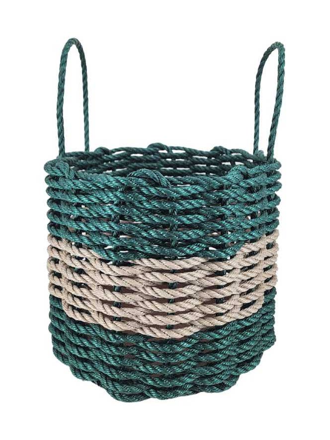 Hunter Green and Tan Rope Basket for wholesale by Little Salty Rope