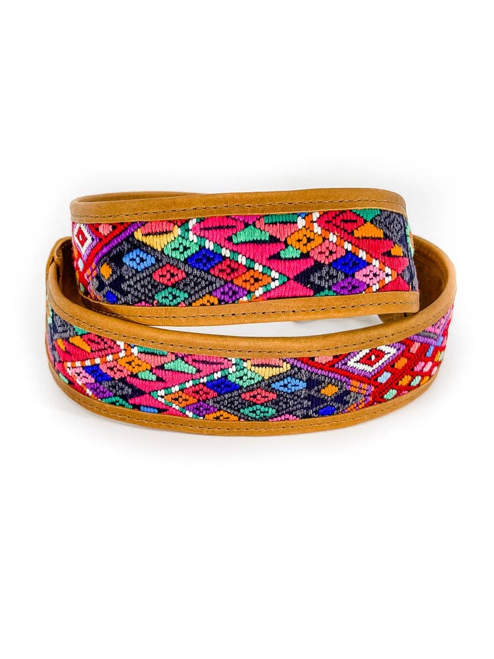 BAG AND CAMERA STRAP - VINTAGE HUIPIL 1002 (HUIPIL FRONT LEATHER BACK) for wholesale by Woven The Original