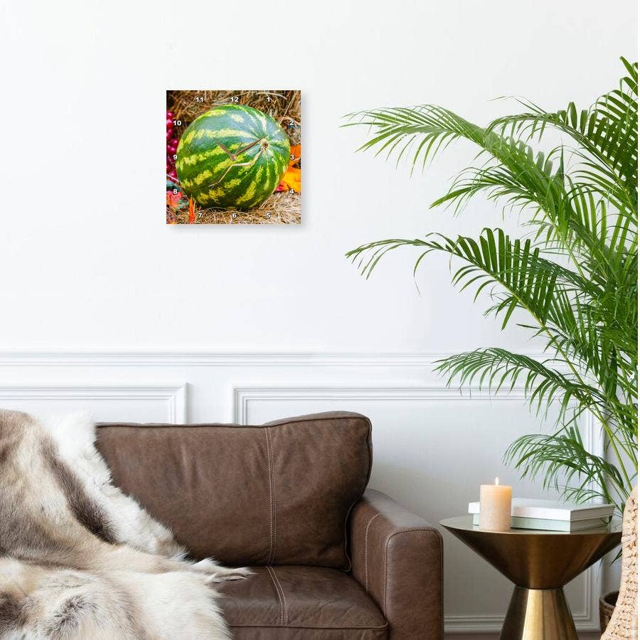 3dRose - Wholesale Wall Clock - 3dRose, Green fresh watermelon on hay, Wall Clock1