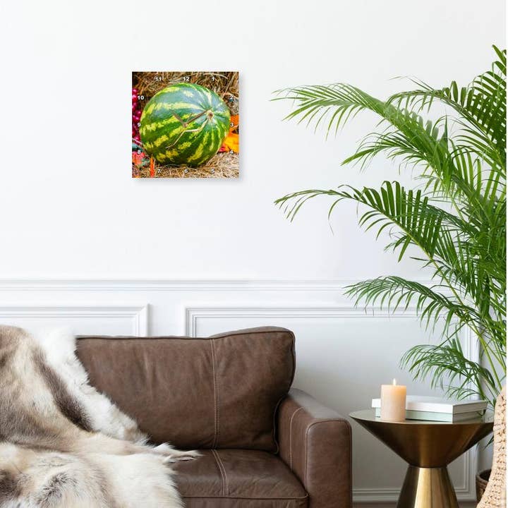 3dRose - Wholesale Wall Clock - 3dRose, Green fresh watermelon on hay, Wall Clock1