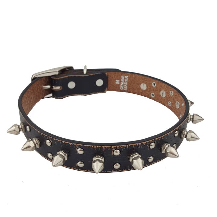 Axesoria West - Wholesale Pet Collar - Dog - Genuine Distressed Leather Dog Collar with stud and Spike