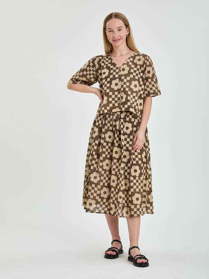 Thuli - Vente Chemisier – femme - Chemise à manches mi-longues à col en V avec boutons – Imprimé floral en blocs (Aurora)5