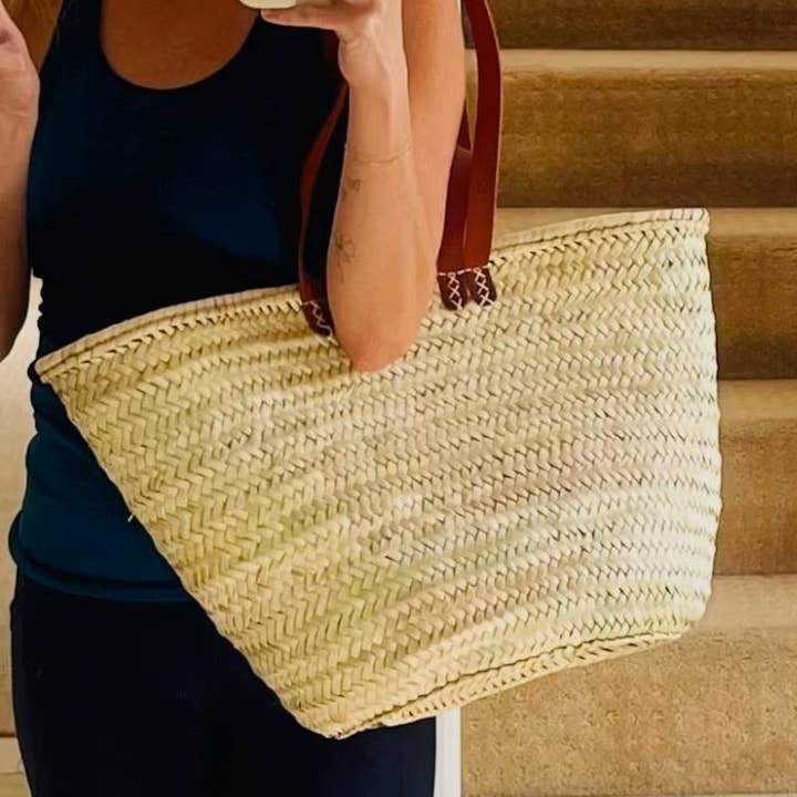 Market basket STRAW BAG Handmade with leather, French Market for wholesale by DarKech