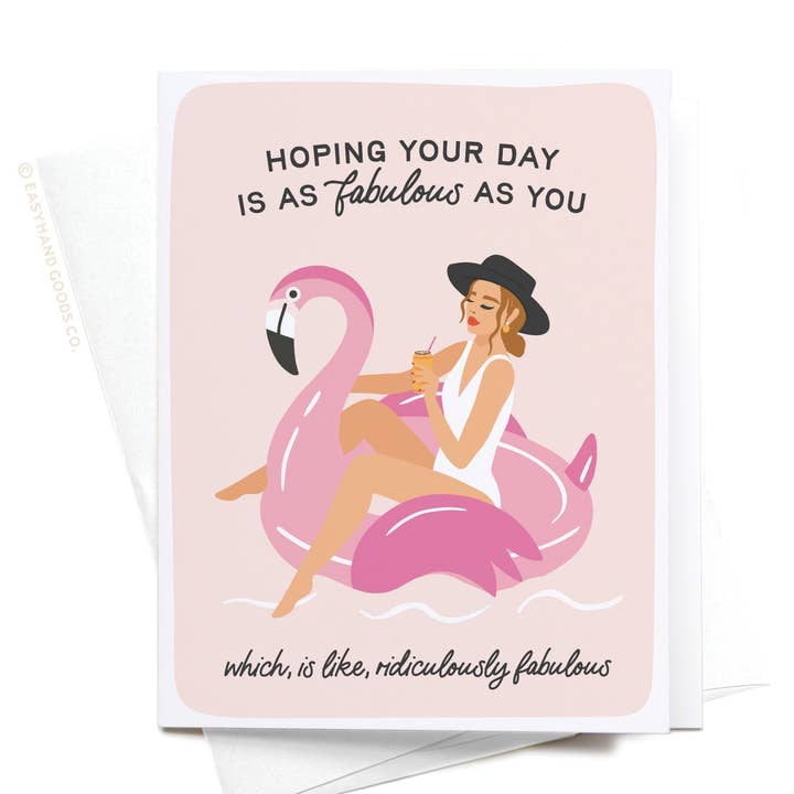 Fabulous Flamingo Floatie Greeting Card for wholesale by Easyhand Goods – formerly Onderkast