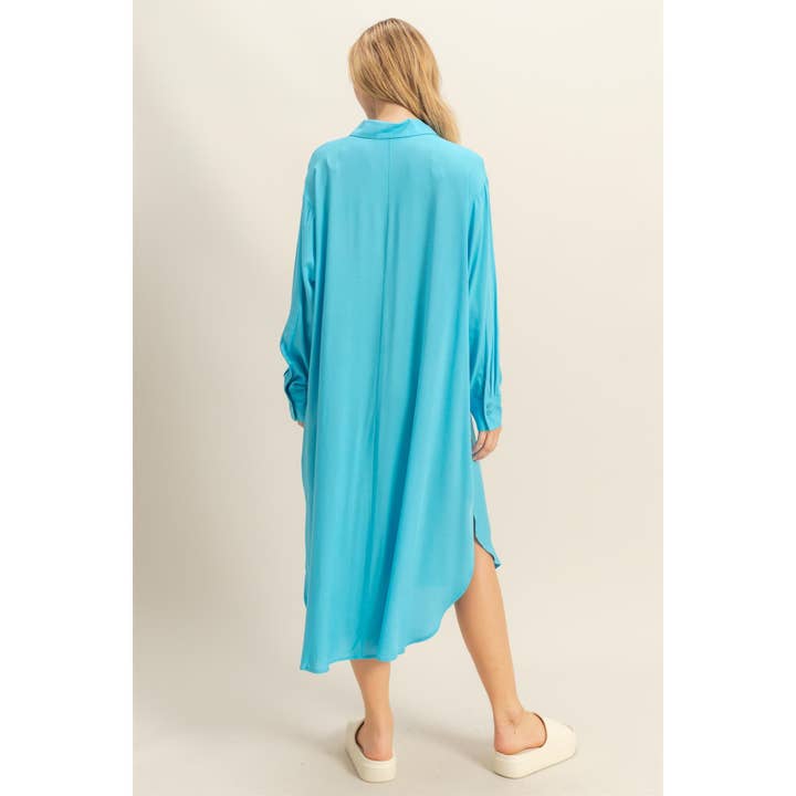 HYFVE – Großhandel Kleid – Damen – DZ24E706-V-Ausschnitt Langarm Midi-Hemdkleid