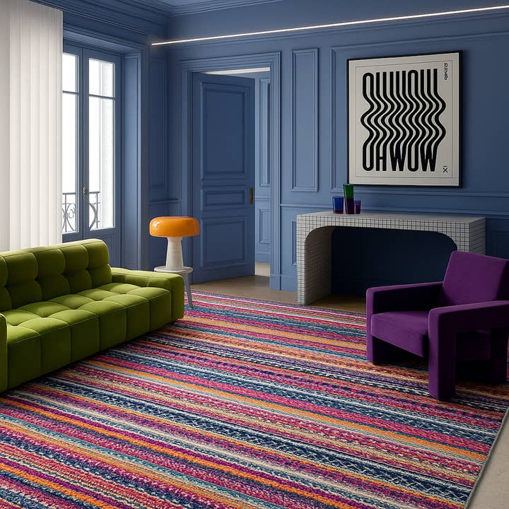 Splash Boho Blue Rust Indoor Area Rug for wholesale by Koshani