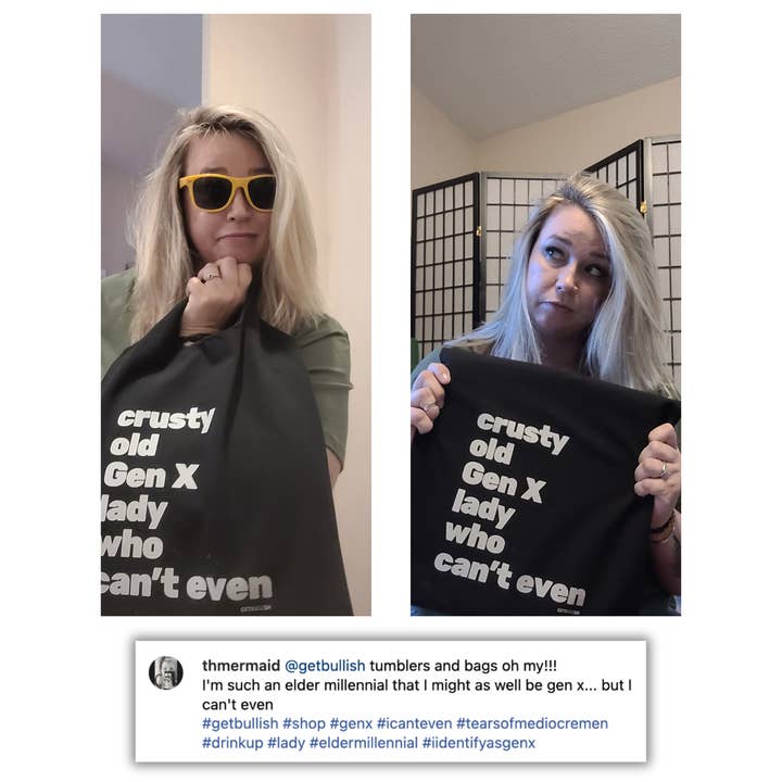 GetBullish - Wholesale Tote bag ā Women's - Crusty Old Gen X Lady Who Can't Even Slouchy Canvas Tote8