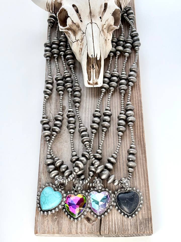 Western Style Navajo Pearl Turquoise Heart Pendant Necklace for wholesale by Boho Ranch Shop