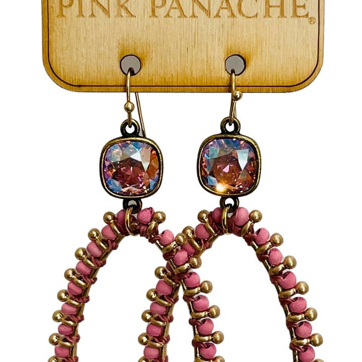 Thread wapped bead teardrop earring with Austrian crystal - LC for wholesale by Pink Panache Brands
