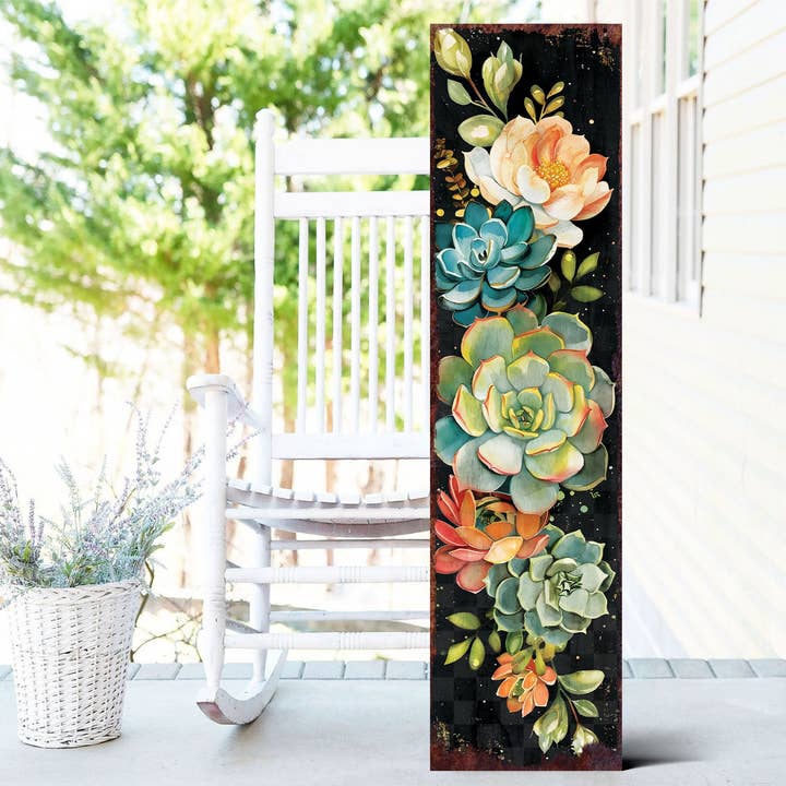 Spring Porch Sign: Succulent Farmhouse Welcome Decor | 36in Outdoor for wholesale by TX USA Corporation