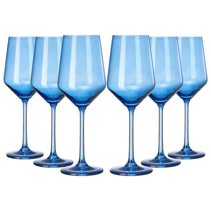 Blue Wine Glasses Set of 6 - 12 oz Cobalt Blue Glassware for wholesale by The Wine Savant / Khen Glassware