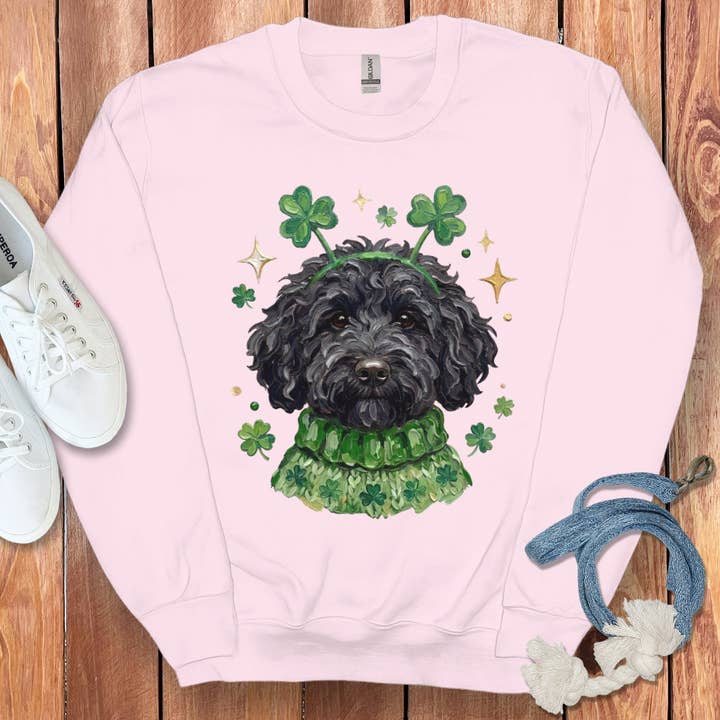 Puppy Jo - Wholesale Graphic Sweatshirt - Unisex - Lucky Black Goldendoodle Sweatshirt