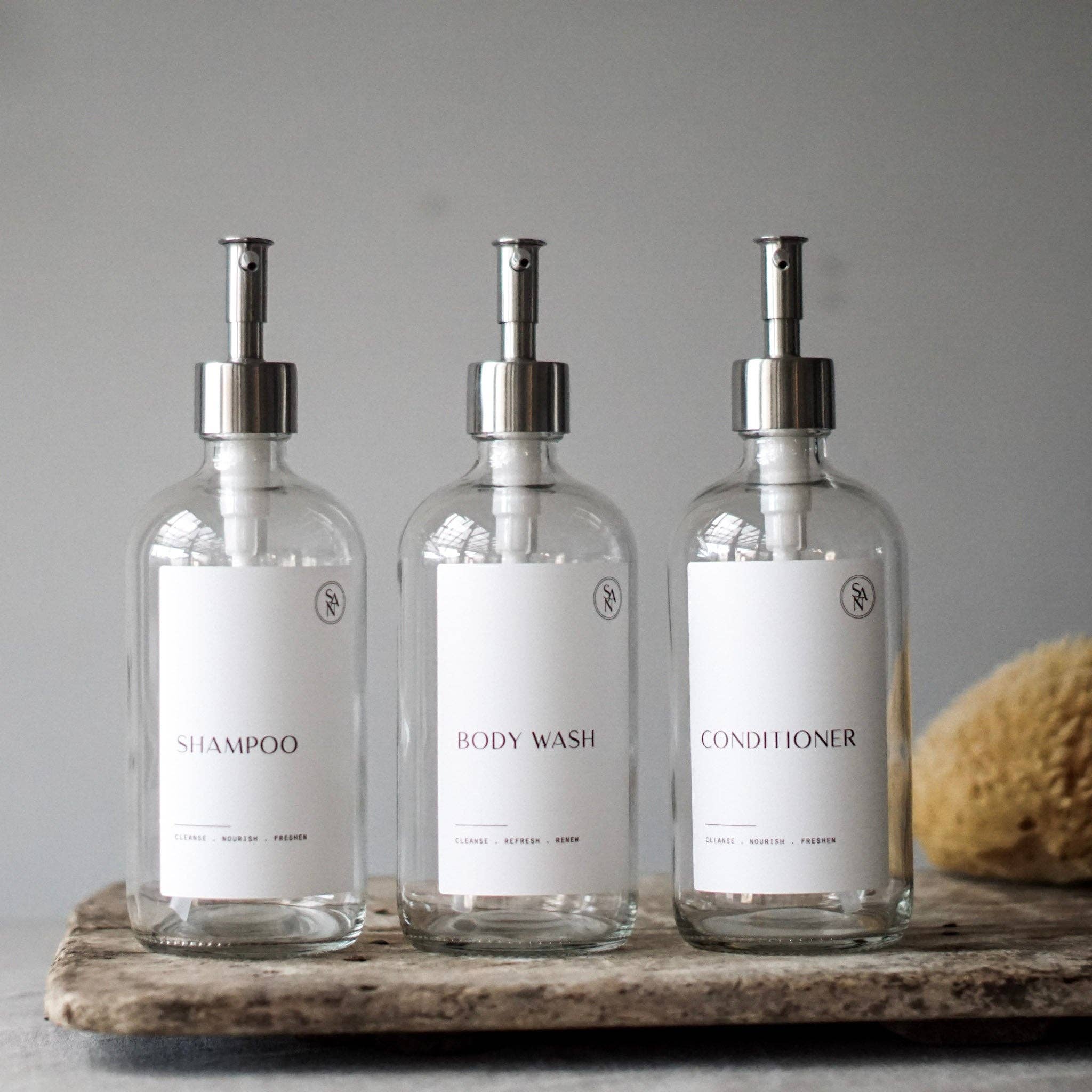 So At Nature - Wholesale Soap Dispenser - Luxury Clear Body Wash, Shampoo and Conditioner Dispenser Set - So At Nature1