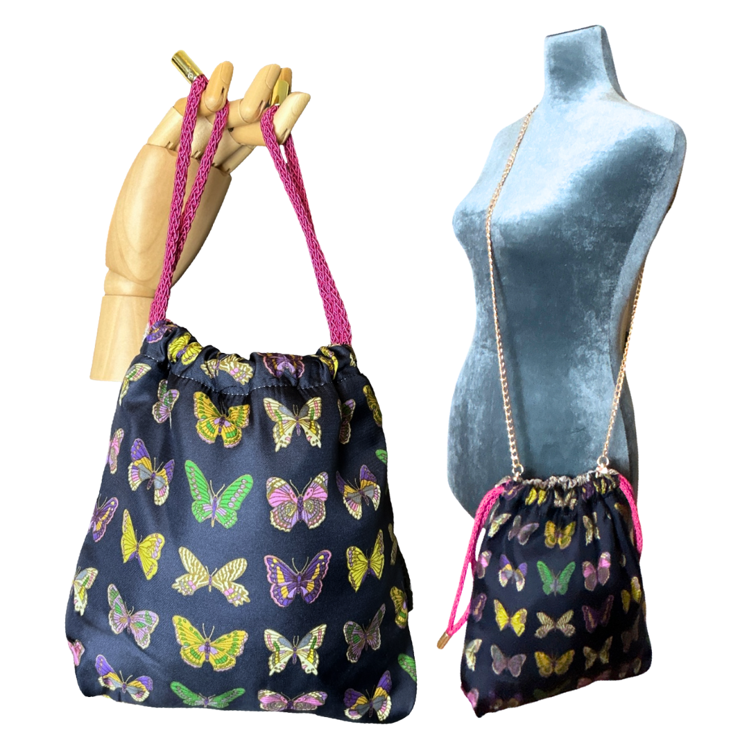 Vintage Luxe Up - Wholesale Crossbody Bag - Women's - Farfalle Blue Vintage Scarf Drawstring Crossbody Bag0