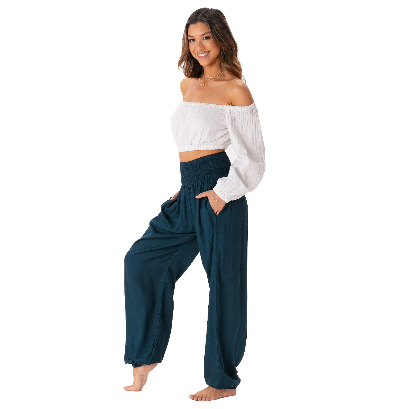 Lotus and Luna - Wholesale Pants - Women's - Deep Teal Harem Pants with Pockets7