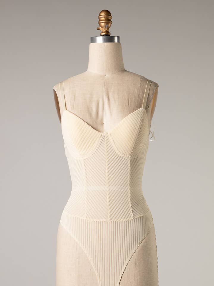 FS8048-2-Textured striped mesh bodysuit for wholesale by Fascination by Intrend