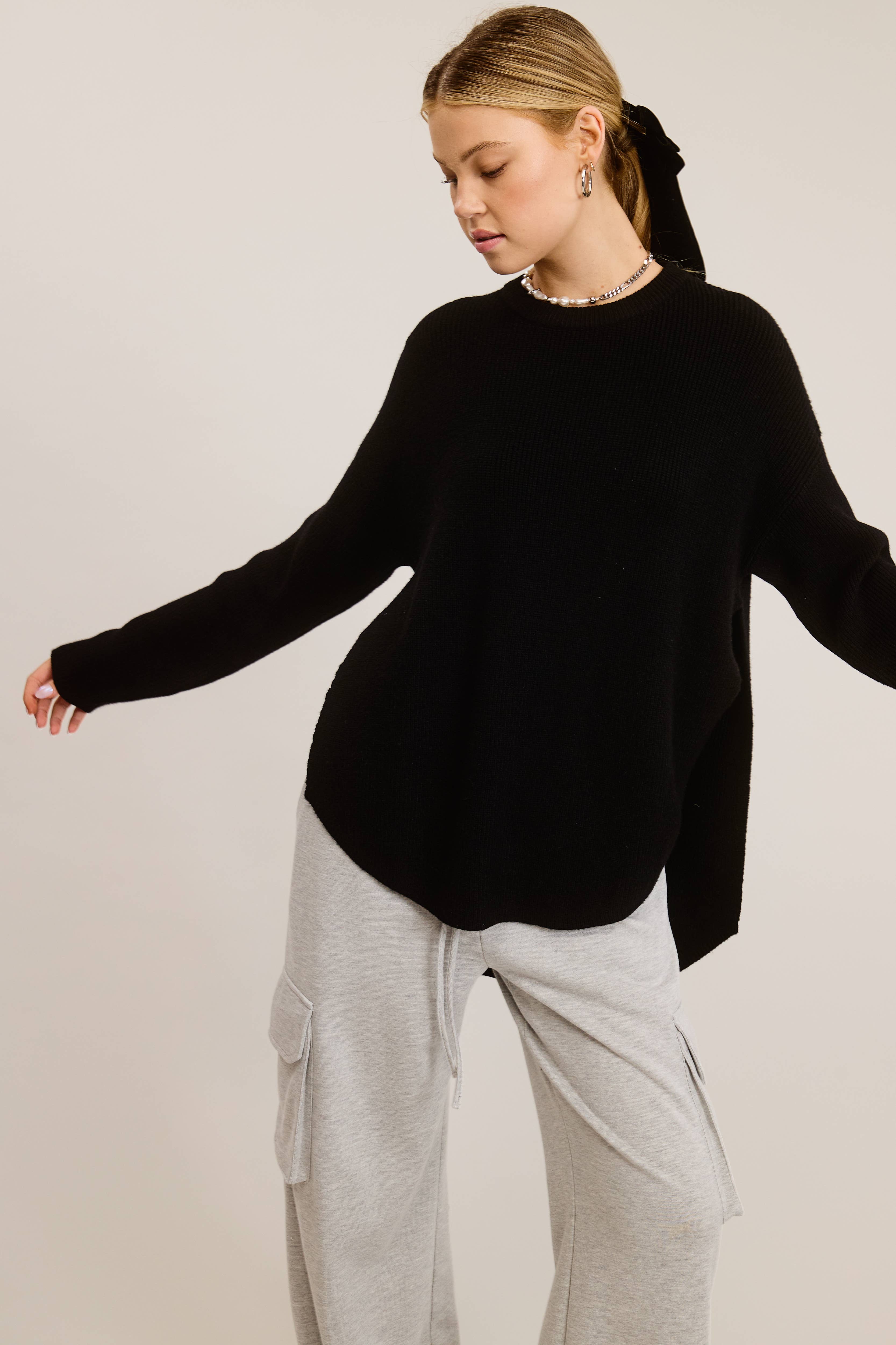 Mimosa - Wholesale Knit Sweater - Women's - High Low Knit Sweater with Side Slit10