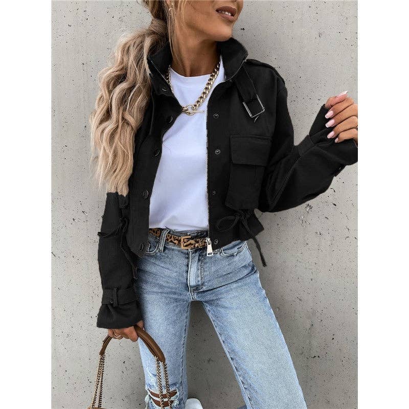 Plush Looks – wholesale Leather jacket – Women′s – Ladies Biker Jacket Cropped Top4