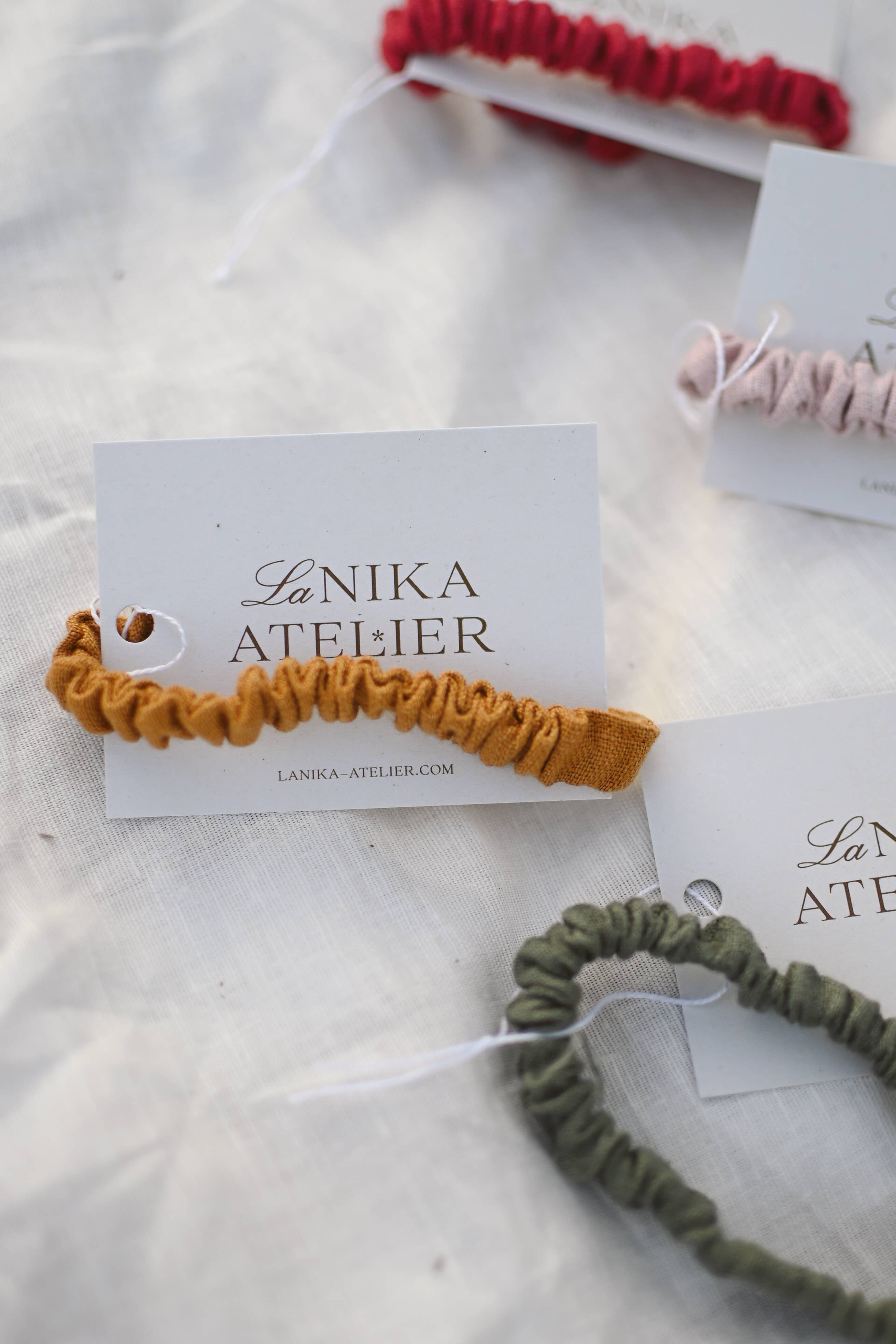 Lanika Atelier, Nika Korošec s.p. - Wholesale Hair Tie - Skinny 100% Linen Hair Elastic, No Plastic Scrunchies 12