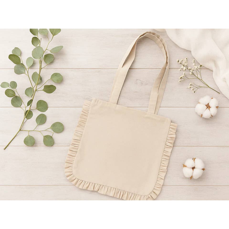House of Kraft - Wholesale Tote Bag - Women's - Canvas Ruffle Tote | Canvas Tote Bag | Unbranded Canvas Tote