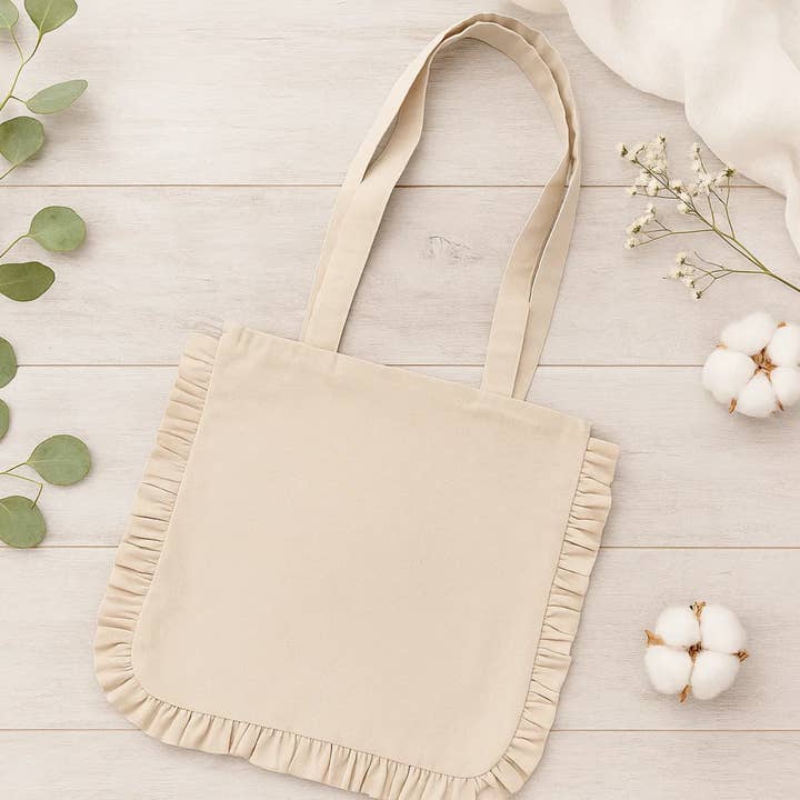 House of Kraft Jewelry & Accessories - Wholesale Tote Bag - Women's - Canvas Ruffle Tote | Canvas Tote Bag | Unbranded Canvas Tote2