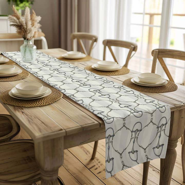 Ivory and Cream Stripe D-Ring snaffle Bit Table Runner for wholesale by All Designs Equine