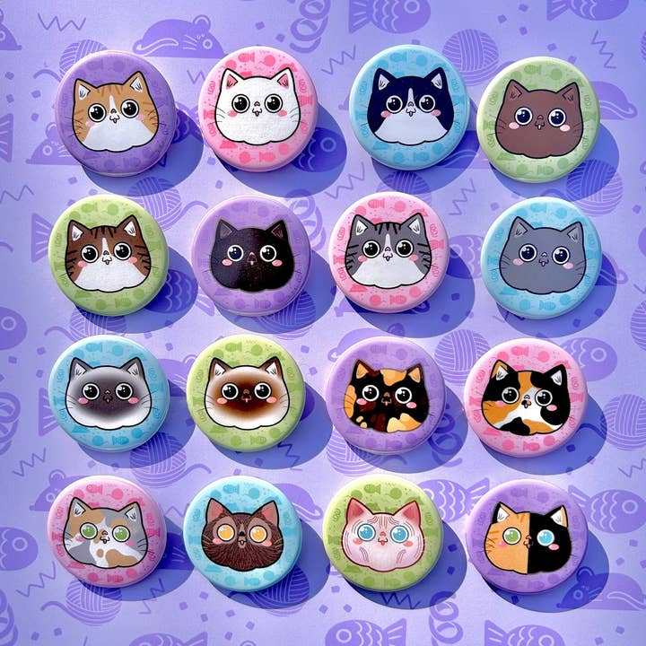 Cat Face Buttons for wholesale by Hollandaize Art