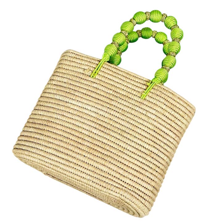 MIRAMAR Store - Wholesale Beach Bag - Handcrafted Raffia Bag with Green Beaded Handle