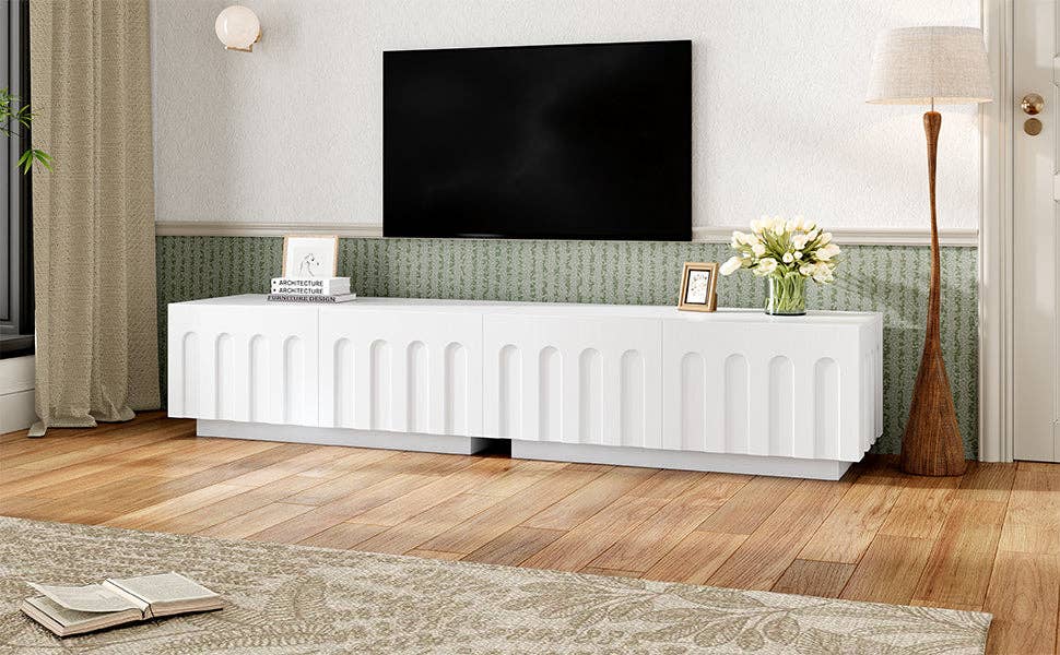 HOMYCASA DESIGN INC - Wholesale Console Table - ON-TREND Elegant TV Stand with Arched Design for TVs Up to 80', Modern Dual Purpose Coffee Table with 4 Drawers, Multi-Functional Organizer Cabinet with Storage for Living Room, Bedroom, White15