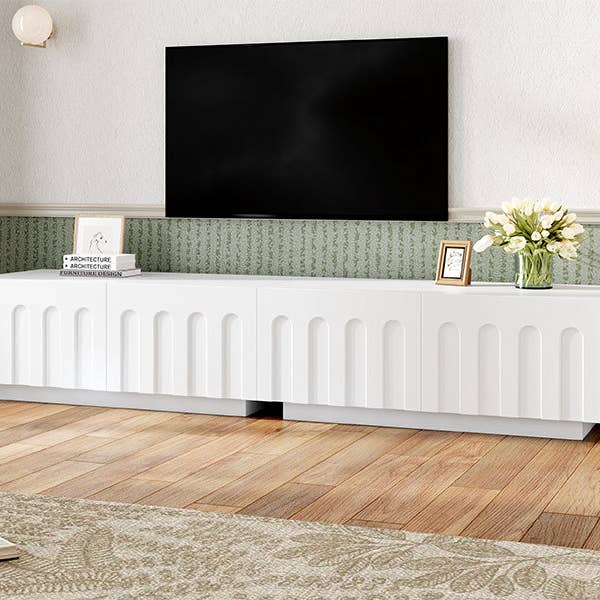 HOMYCASA DESIGN INC - Wholesale Console Table - ON-TREND Elegant TV Stand with Arched Design for TVs Up to 80', Modern Dual Purpose Coffee Table with 4 Drawers, Multi-Functional Organizer Cabinet with Storage for Living Room, Bedroom, White15