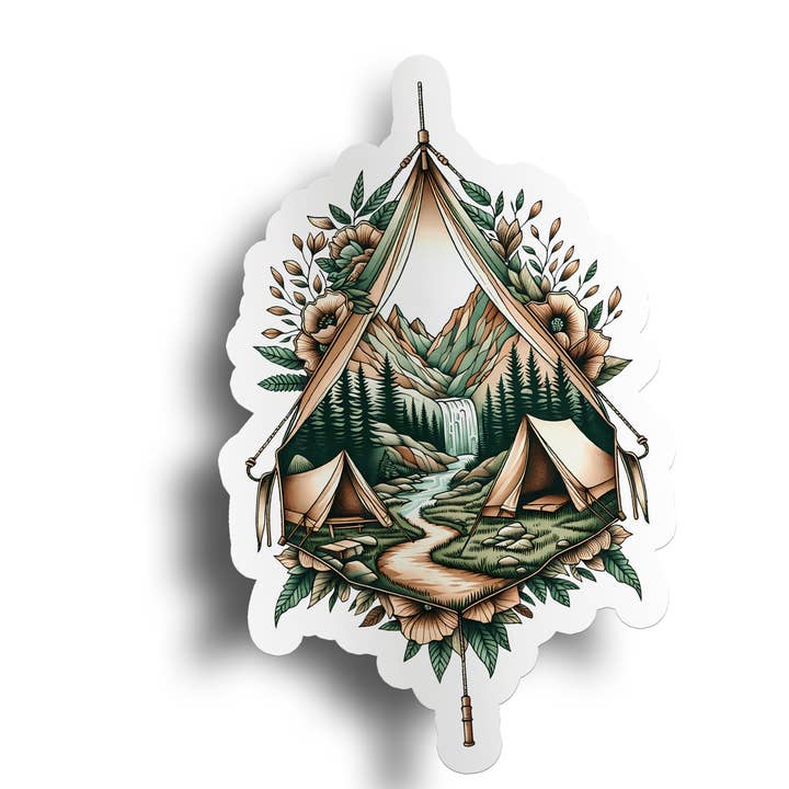 PiggyPrintStickers - Wholesale Sticker - Camping Sticker | Mountain Scene Design | Vinyl Decal1