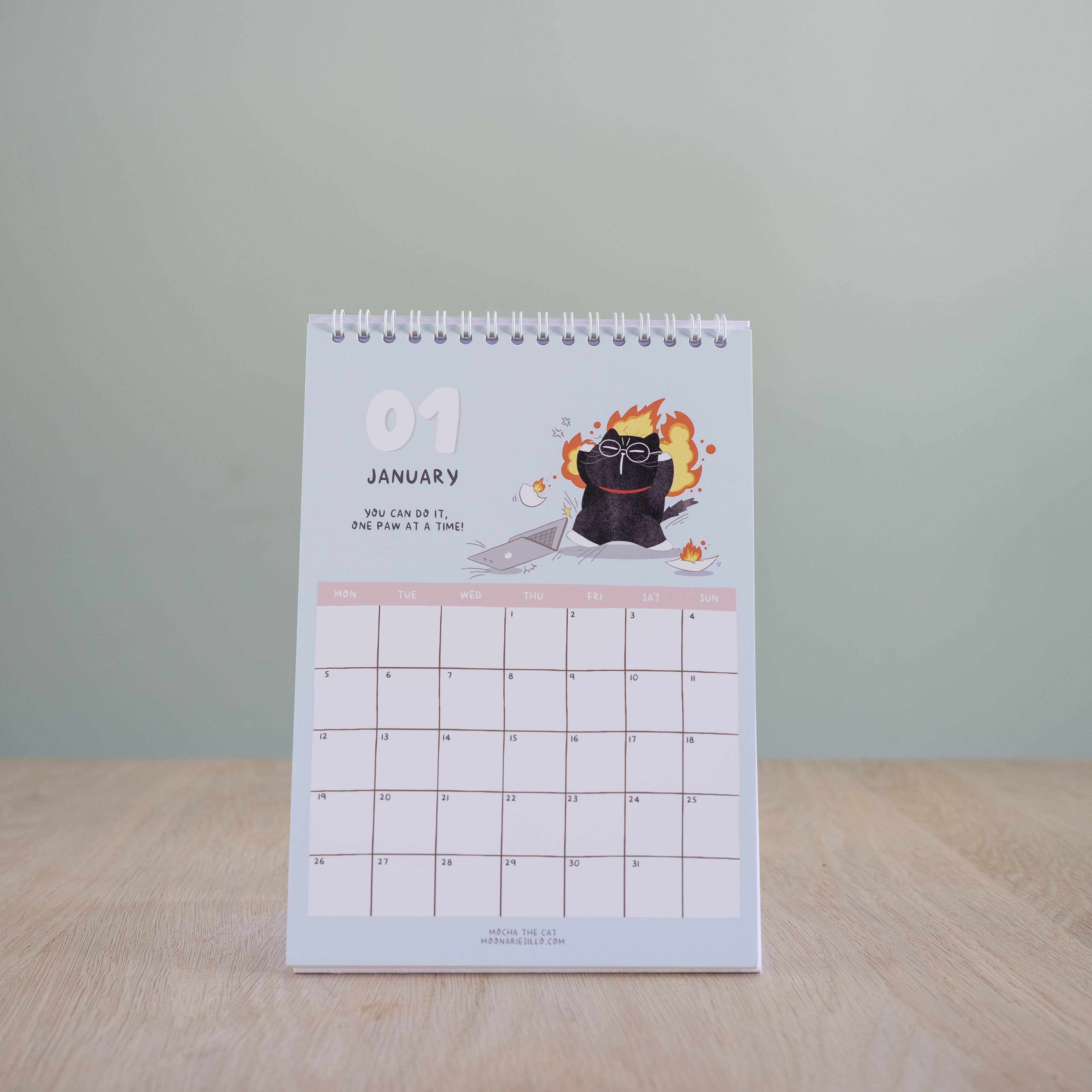Moonaries illo - Wholesale Calendar - Cute Black Cat Desk Calendar 2026 - A5 portrait1