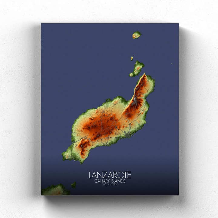 Poster von Lanzarote, Spanien | Höhenkarte für den Großhandel von mapospheres