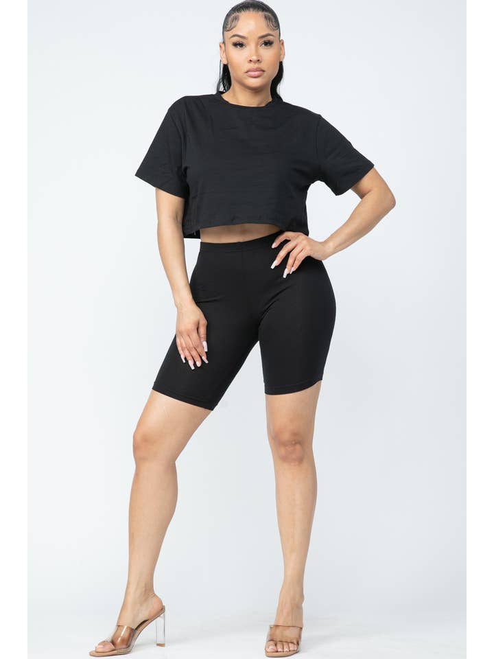 Boswell - Wholesale Top & Short Set (NOT Loungewear) - Women's - Biker Short Set With Short Sleeve Crop9