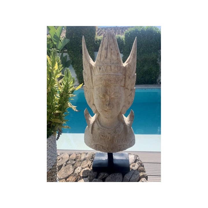 Paloma Black (Casa Natura Design, S.L.) - Wholesale Sculpture - Unique Hand Carved Wooden Mask Face With Head Dress Detail6