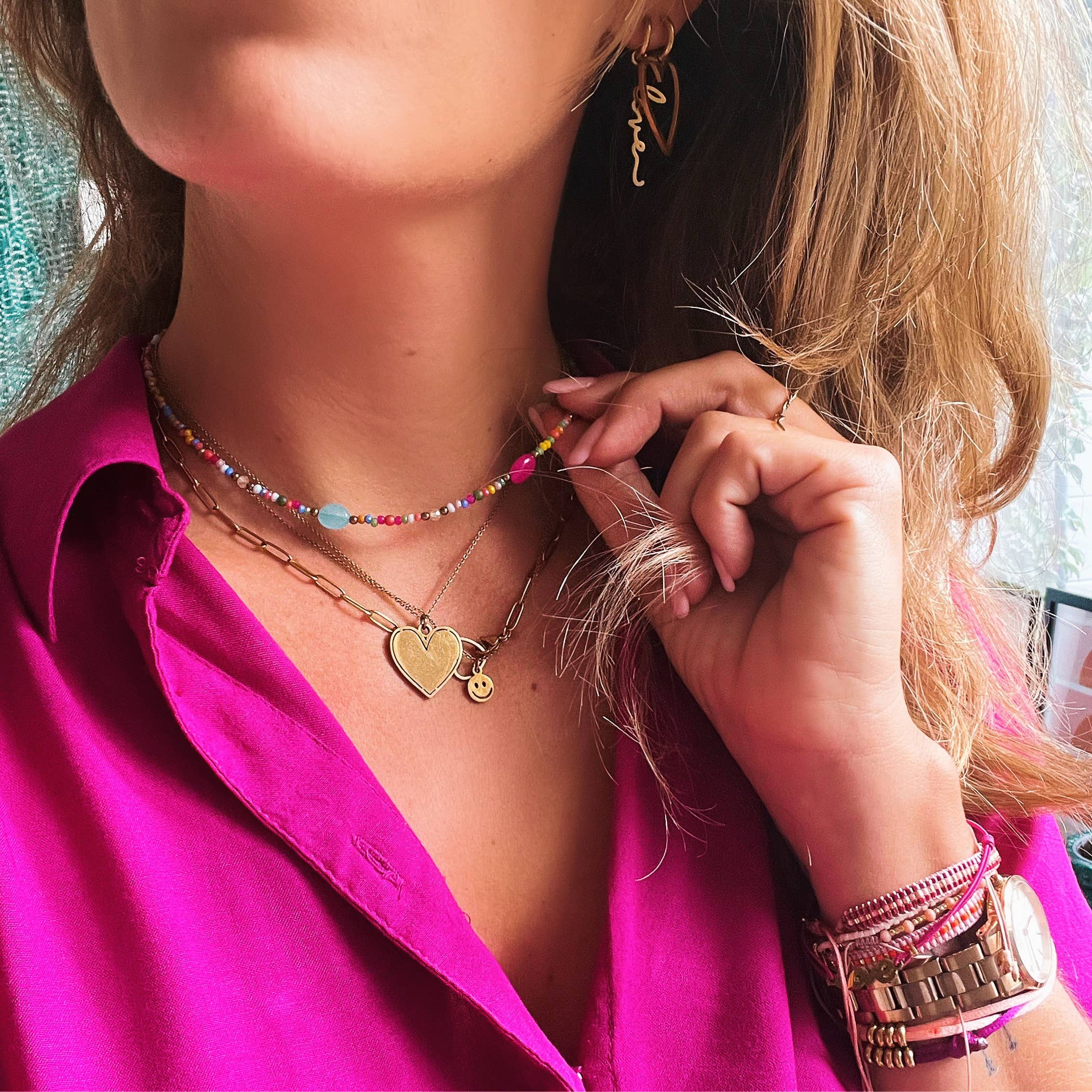 Bazou - Wholesale Pendant/Charm Necklace - Stainless steel fine chain with smiley - gold1