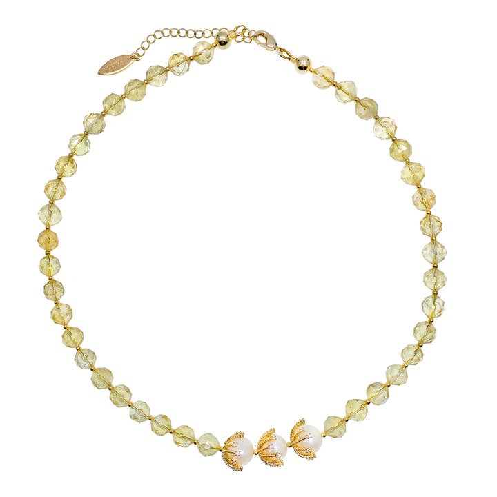 Citrino com colar de pérolas de água doce HN020 por atacado de FARRA