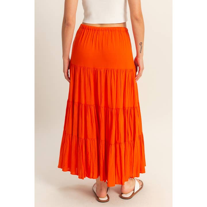 HYFVE - Wholesale Skirt - Women's - DZ25C894-High Waist Tiered Maxi Skirt
