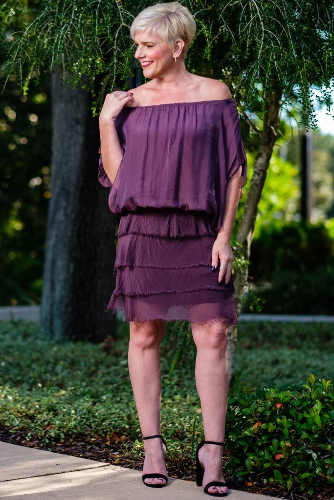 TINA Stephens Italy/Tees By Tina – Engroshandel Bluse - Dame – Aurora Flutter Fly Sleeve Silke Top m/Band Bund (BSS202)11