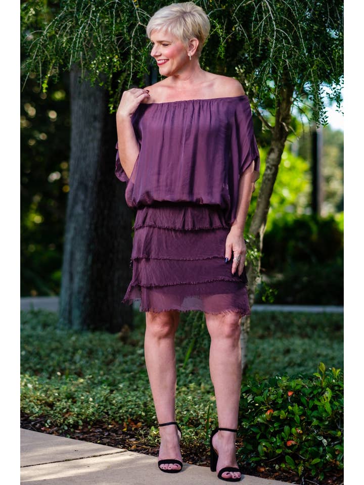 TINA Stephens Italy/Tees By Tina – Engroshandel Bluse - Dame – Aurora Flutter Fly Sleeve Silke Top m/Band Bund (BSS202)11