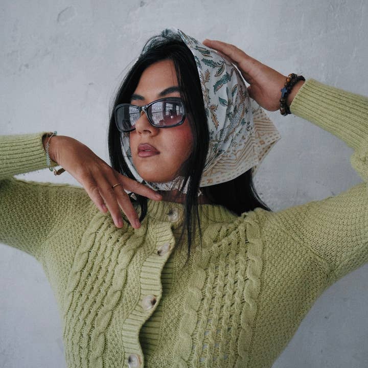 Evergreen - Hand Block Printed Cotton Bandana (KK1529) for wholesale by White Lotus Fashions