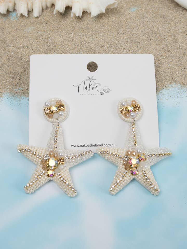 Zeester Kralen Oorbellen - Wit voor wholesale door Nakoa The Label